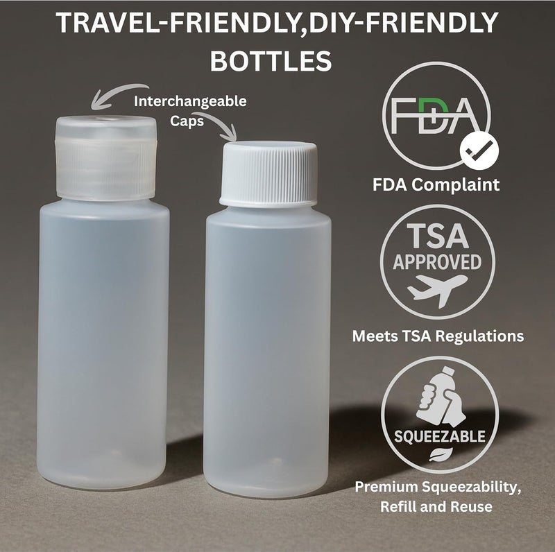 SELECTSHEN 2oz 8-Pieces TSA Approved Translucent Squeeze Bottles with Flip Cap & Extra Screw Caps, Leak Proof, FDA Compliant. Safe for Premium Costmetic, Shampoo, Conditioner DIY projects and Camping. - Image 2
